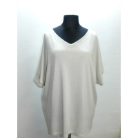 Delikatny wieczorowy SWETER Oversize z dekoltem - srebrny błysk